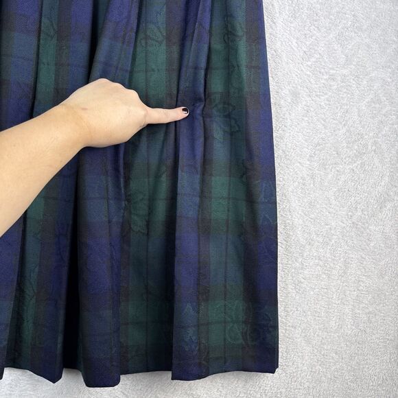 Vtg Pendleton 100% Wool Pleated Skirt 16 Blue Green Tartan Plaid Floral Academia - Picture 5 of 13